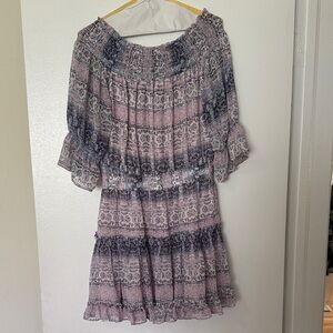 Olivaceous Pink and Blue Boho Mini Dress